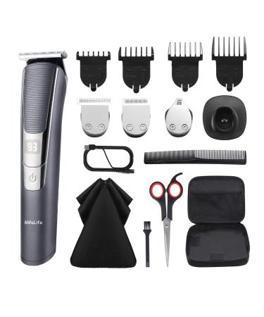 AhfuLife Hair Clippers for Men All in One Cordless Rechargeable Beard Trimmer Barbers Grooming Kit with 4 Guide Combs 2 Speeds Adjustment USB Electric Hair Cutter for Whole Family Black