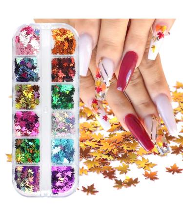 Autumn nails glitter sequin 12 color maple leaves nail glitter 3d holographic case glitter for nails gold leaf nail sequins stickers nail decoration autumn nails glitter
