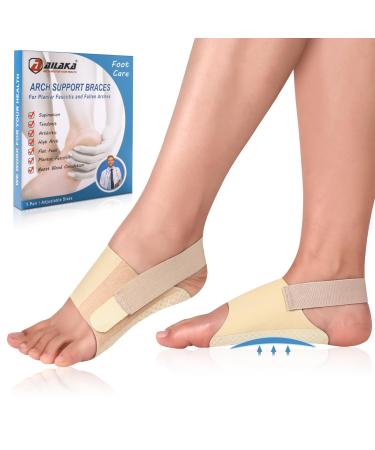 Ailaka Arch Support Braces for Plantar Fasciitis Adjustable Arch Support Compression Velcro Bands Sleeves with Gel Pad for Flat Foot Fallen Arch Pain Relief Beige Adjustable Sizes