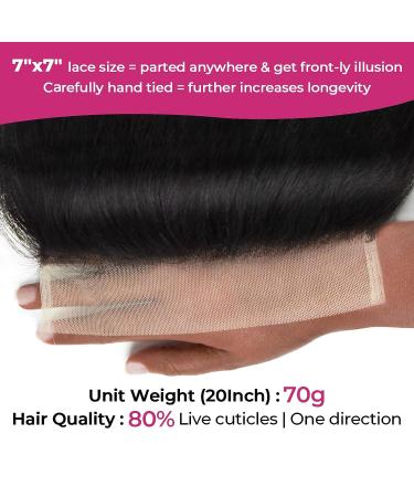 Body Wave 7x7 Closure Transparent Lace Free Part Pre Plucked 16 Inch Human Hair - Natural Black - Buy Online on GoSupps.com