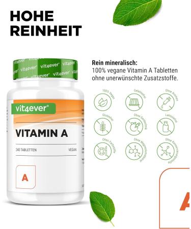 Vitamin A 10 000 I.E. (3000 g) - 240 Vegan Tablets | High-Dose Retinyl Acetate | Pure & Lab-Tested | No Additives - Buy Online on GoSupps.com