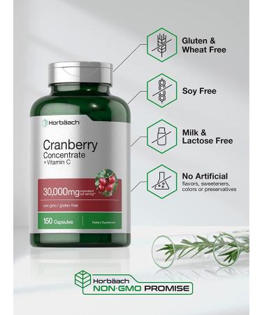 High Potency Cranberry Concentrate with Vitamin C | 30,000mg | 150 Capsules | Non-GMO & Gluten-Free | by Horbaach - Buy Online on GoSupps.com