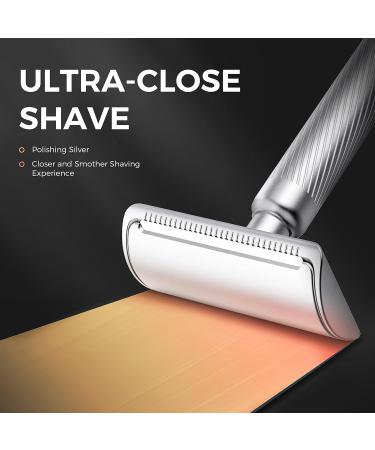 Classic Double-Edged Razor for Men & Women | Eco-Friendly Plastic-Free Silver Razor with Stand & 10 Blades - Buy Online on GoSupps.com