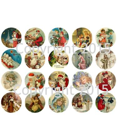 Assorted Vintage Christmas 1 3/4" Circles Collage Sheet #3