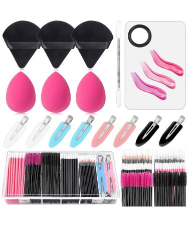 Disposable Makeup Applicators Kit with Mixing Palette Powder Puff Makeup Artist Tools Supplies Mascara Wands  Lip Brushes  Hair Clips Makeup Sponge for Face with Storage Box Multicolor