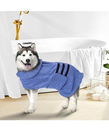 Nobleza Super Absorbent Dog Bathrobe - Fast Drying Towel Coat for Large Dogs/Cats, Adjustable & Cozy - Blue - Buy Online on GoSupps.com
