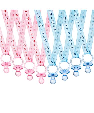 24 Plastic Baby Pacifiers Necklace for Baby Shower  Pacifier Party Favors for Gender Reveal Party Game(24pk  Blue and Pink) 24PK Pink+Blue