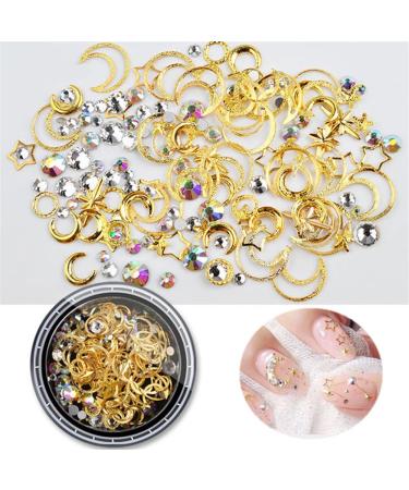 Mezerdoo 5 Pots Nail Metal Rivet Nail Studs Hollow 3D Nail Art Decoration Gold Circle Moon Star Round Mixed Accessories Nails Rhinestone Glitter Strip Tape - Buy Online on GoSupps.com
