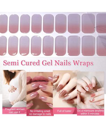 20Pcs Semi Cured Gel Nail Strips Self-Adhesive Gel Nail Stickers Long Lasting Waterproof Gel Nail Polish Wraps Salon-Quality Manicure Set for Women Girls Kids DIY Decorations - Clear Pink Gradient - Buy Online on GoSupps.com