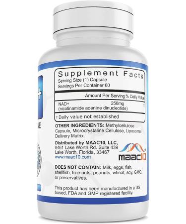 MAAC10 Actual NAD+ 500mg Supplement - Liposomal NAD+ for Enhanced Absorption | Alternative to NMN & Nicotinamide Riboside (60 Capsules) - Buy Online on GoSupps.com
