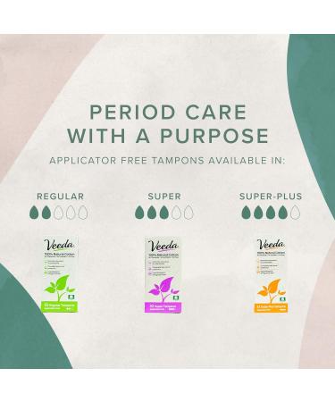 Veeda GMO-Free 100% Natural Cotton Applicator-Free Super Compact Tampons Chlorine Toxin Pesticide Fragrance Synthetics and Dye Free Unscented 32 Count - Buy Online on GoSupps.com