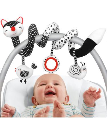 Car Seat Toys Baby Toys 0-3 Months Infant Toys Spiral Stroller Toys, Newborn Toys Black and White Baby Toys, High Contrast Baby Toys for Crib Mobile, Baby Toys Gift for 0 3 6 9 12 Months Girls Boys