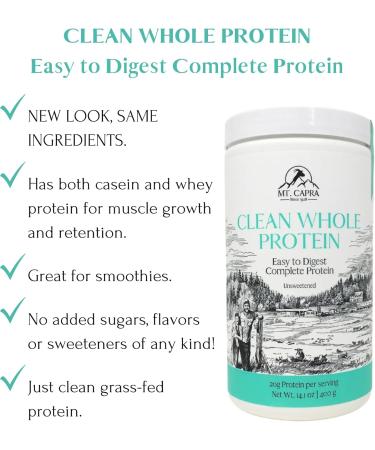 Mt. Capra Clean Whole Protein | Grass-Fed Goat Protein with Whey and Casein Protein | No Bloat, Build and Maintain Muscle, 20 g Protein per Serving, No Sweeteners | 13 Servings - 400 g - Buy Online on GoSupps.com