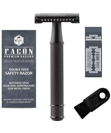 Fac n Vintage Long Handle Double Edge Safety Razor + 50 Platinum Japanese Stainless Steel Blades - Butterfly Open Shaving Razor for Smooth Wet Shaving - 200+ Shaves - Buy Online on GoSupps.com