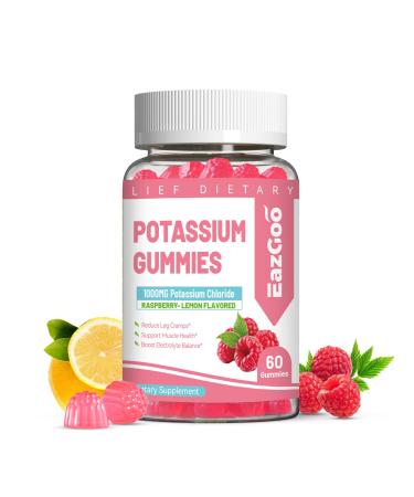 Potassium Gummies Potassium Chloride 1000mg for Adults Chewable Potassium Supplement for Women & Men Support Leg Cramps & Muscle Health - Sugar Free Vegan 60 Count 60 Count (Pack of 1)