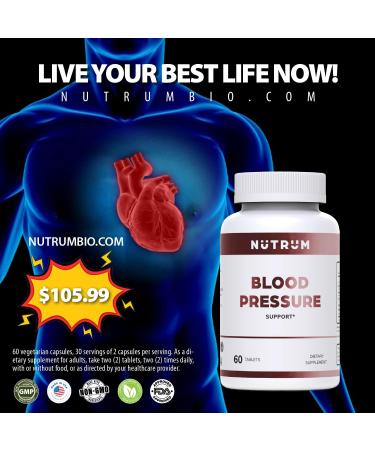 Nutrum Blood Pressure Support Supplement with Hawthorn, Hibiscus, and Garlic - Promotes Healthy Cardiovascular Function - Vitamins & Herbs for Heart Health - Buy Online on GoSupps.com