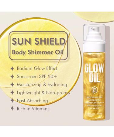 Body Glow Oil Broad Spectrum SPF 50 Glitter Shimmer Sunscreen Body Oil Lotion with Sequin Mica Lightweight Non-Sticky Moisturizer with Coconut Skin Illuminator Glowing Results (03# Gold) - Buy Online on GoSupps.com