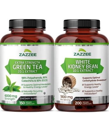 Zazzee Herbal Slimming Bundle | Extra Strength White Kidney Bean Extract and EGCG Green Tea Extract Capsules | Non-GMO Vegan & ISO Lab Tested