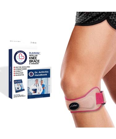 Doctor Developed Knee Patellar Brace SINGLE and Doctor Written Handbook - relief for Arthritis Tendonitis Injury support Running & Weightlifting (Single Pink) Single Pink