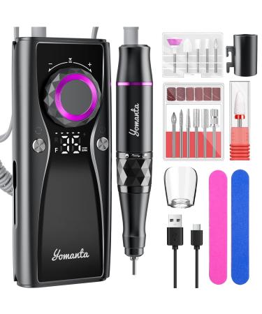 Electric Nail Drill Professional Kit: 35 000 RPM USB Rechargeable Efile Nail Drill Nail File with 12 Bits for Polishing Gel/Acrylic Nails- Portable Manicure Tool Set for Salon/Home-Purple