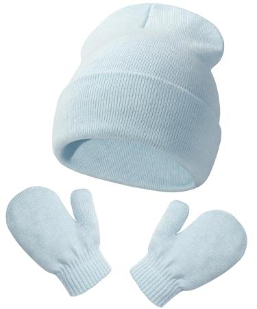 XYIYI Newborn Baby Winter Beanie Hat Mitten Set Infant Toddler Warm Knitted Hat Glove Set for Boys Girls 2-5 Years Blue2