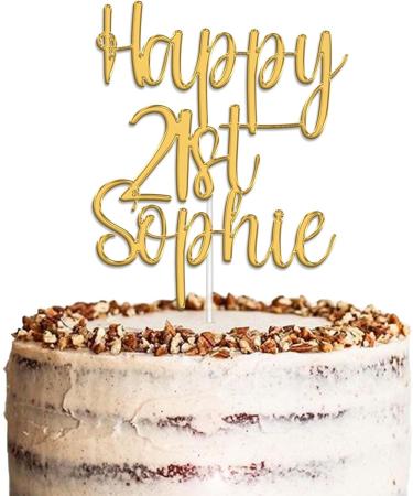 Personalised Acrylic Birthday Cake Topper by KreateSquare - Customised With Any Name Any Age Custom Colour Birthday Cake Decoration (Gold) - Buy Online on GoSupps.com