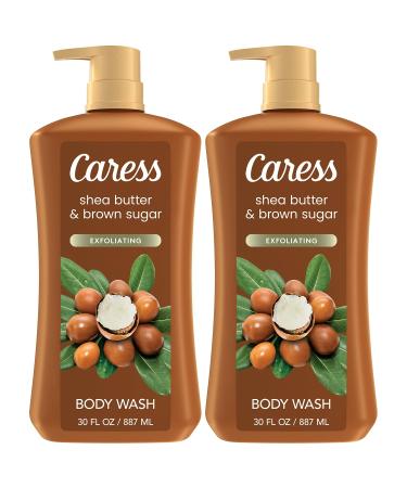 Caress Body Wash Shea Butter & Brown Sugar 2-Pack Moisturizing Body Wash for Gorgeous Radiant Skin Exfoliating Body Soap Liquid 30 Fl Oz