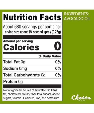 Chosen Foods 100% Pure Avocado Oil Spray - Keto & Paleo Friendly Cooking Spray for Baking & Frying - 6 oz (Pack of 1) - Buy Online on GoSupps.com