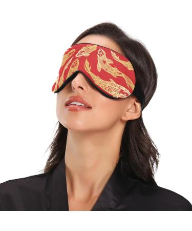 Haskirky Light Blocking Eye Mask for Deep Sleep | Adjustable for Men and Women | Ideal for Travel, Yoga, and Meditation | Red Ukiyoe Fish Design - Buy Online on GoSupps.com