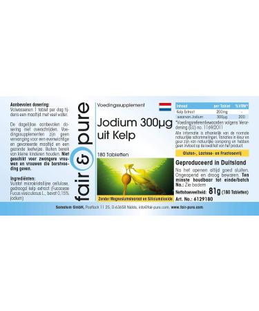 Fair & Pure Iodine 300mcg - Vegan Kelp Extract Natural High Dosage - 180 Tablets for Optimal Health - Buy Online on GoSupps.com