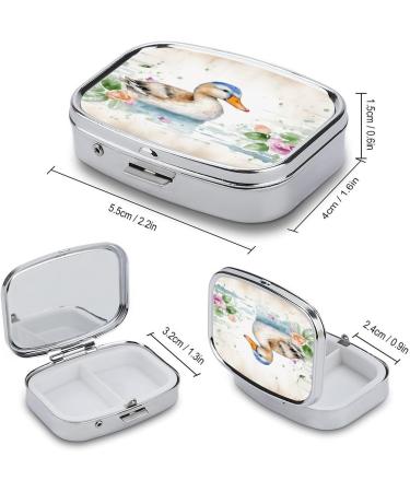 Pill Box Watercolor Duck Print | 2 Compartment Portable Medicine Organizer | Decorative Metal Pill Case for Pocket & Purse - Shop Internationally - Buy Online on GoSupps.com