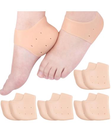 Silicone Heel Protectors for Cracked Heels 4 Pair (8 Pack) Heel Cups Plantar Fasciitis Inserts Heel Pads Cushion Achilles Tendonitis Heel Spur Blister Prevention Moisturizing to Soften calluses Natural