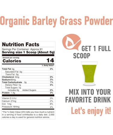 Organic Barley Grass Powder 1 LB - Green Superfood for Smoothie Shakes and Salads | 16 OZ Pure Raw Non-GMO Vegan Organic - Buy Online on GoSupps.com