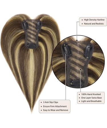 10 Inch Human Hair Topper for Thinning Hair Women - 4/27# Medium Brown with Warm Highlights - Buy Online on GoSupps.com