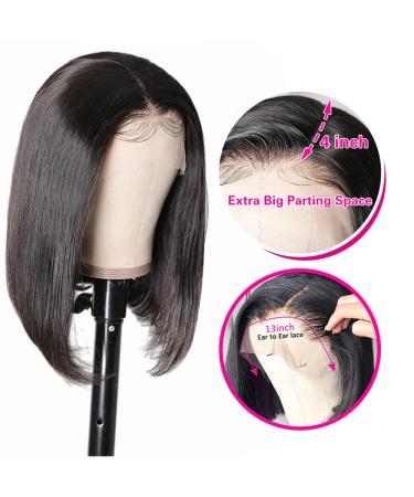 Natural Black 12 Short Bob Human Hair Lace Front Wig with Baby Hair - 180% Density Pre Plucked Straight Bob Frontal Wig for Women - Buy Online on GoSupps.com