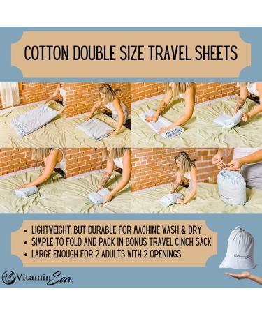 VITAMIN SEA Ultralight Cotton Sleeping Bag Liner | Lightweight Camping & Travel Sheet | Double Size for Two People | Light Blue Gray - Buy Online on GoSupps.com