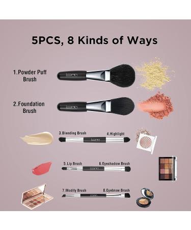 Brush Master 5PCS Travel Makeup Brushes Set with Pouch - Double Ended Mini Cosmetic Kit for Foundation, Eyeshadow, Lip, Blush - Professional Makeup Brushes - Buy Online on GoSupps.com