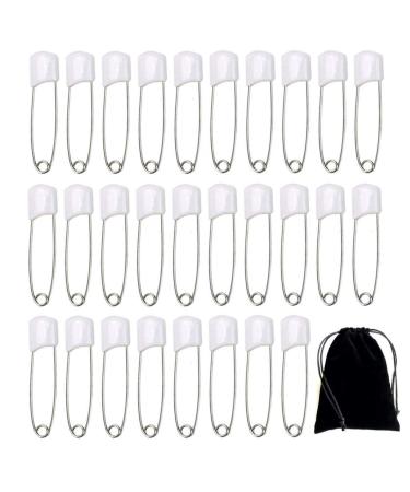 Fansisco 60Pcs Diaper Pins Baby Safety Pins Plastic Head White Baby Diaper Safety Pins Safety Locking Baby Cloth Nappy Pins 2.2in
