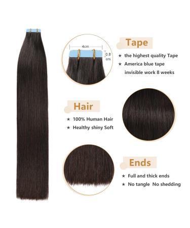Yilite Tape Extensions Real Hair - Natural Black 35cm 20 Pieces 40g Invisible Silky Straight Skin Weft Tape-In Extensions (#1B Off Black) - Buy Online on GoSupps.com