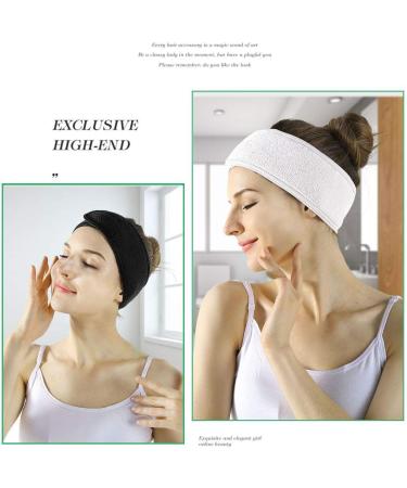 2-Pack Adjustable Spa Headband for Women - Facial Makeup Hairband Towel Cloth with Magic Sticker - Black + White - Buy Online on GoSupps.com