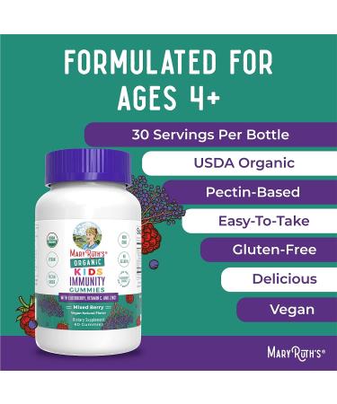MaryRuth's Kids Immune Support Gummies - USDA Organic Vitamin C, Zinc & Elderberry - Vegan & Gluten-Free - 60 Count - Buy Online on GoSupps.com
