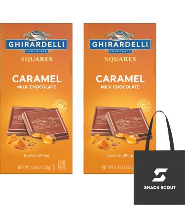 GHIRARDELLI Caramel Milk Chocolate Squares Bar 4.8 oz Bar (Pack of 2) Bundle With Snack Scout Lunch Bag