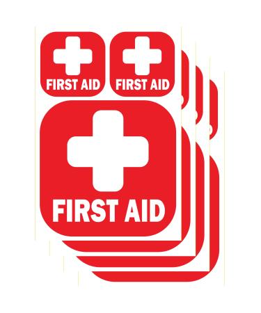TOTOMO 12pc First Aid Kit Sign Sticker  4pc of 4x4 + 8pc of 2x2  Self Adhesive Light Reflective Vinyl Decal Medical Cross Emergency Box Hospital Ambulance