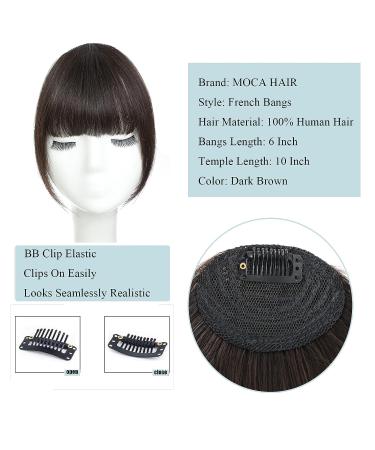 Clip In Bangs - 100% Human Hair Extensions, Dark Brown French Style - Buy Online on GoSupps.com