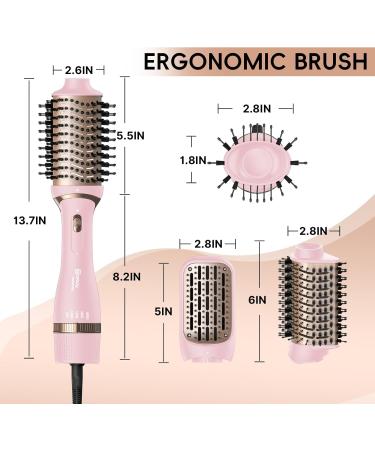 Nicebay Hair Dryer Brush - 4-in-1 Hot Tools Blow Dryer for Drying Straightening Curling & Volumizing - Oval Hot Air Brush with 3 Attachments & Multi-Temperature Settings - Pink & Gold - Buy Online on GoSupps.com