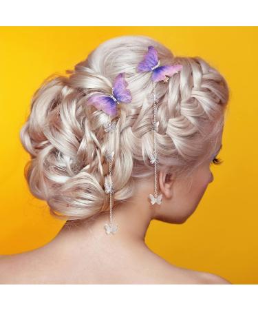 PAGOW 8pcs Glitter Long Butterfly Hair Tassel Clips - Rhinestone Bobby Pins Wedding Accessories for Women Girls Teens (Blue Purple Pink) - Buy Online on GoSupps.com