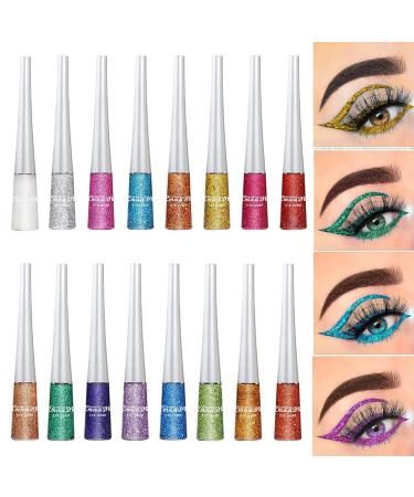 Bonnie Choice 16 Colors Liquid Glitter Eyeliner Set - Metallic Shimmer Eyeshadow in White, Silver, Rose Gold, Pink - Glitter Makeup for Colorful Eye Looks - Buy Online on GoSupps.com