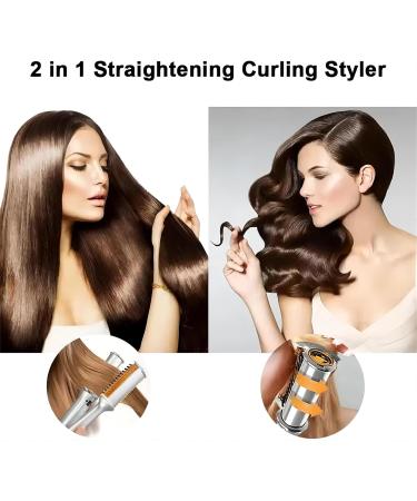 Portable Hair Straightener & Curling Iron for Short Hair - 3-Speed Temperature Adjustment Brush Straightener for Thick Hair - Silver - Buy Online on GoSupps.com