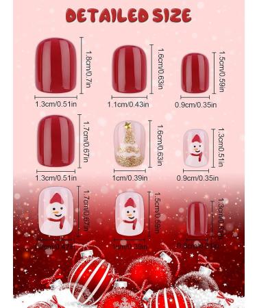EBANKU 96 Pcs Christmas Coffin False Nails | Short Fake Nails Full Cover Kit with Adhesive Tabs | Snowflake Elk Design Nail Art for Women Girls - Buy Online on GoSupps.com