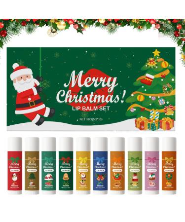 Jingmiger Christmas Lip Balms - Non-Greasy 10 Flavors Ages - Moisturizing Christmas Lip Balms for Dry Lips - For Mother Girlfriend Friends Sisters Dates Commutes Travel Meeting